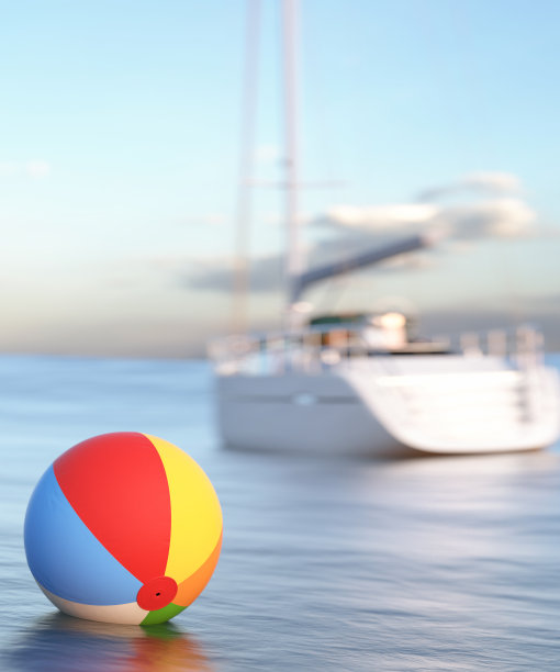 玩沙滩球的游艇3d渲染图片下载
