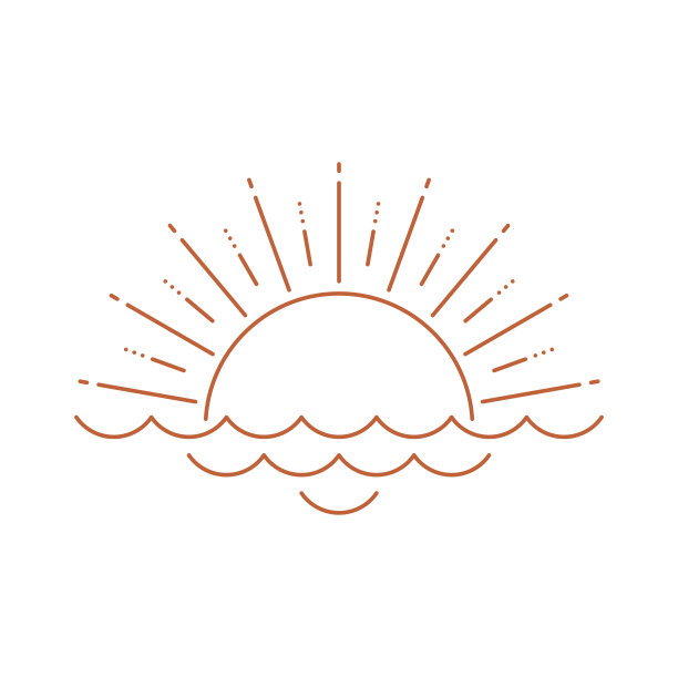 日落或日出波西米亚标志，太阳和大海的图标图片下载