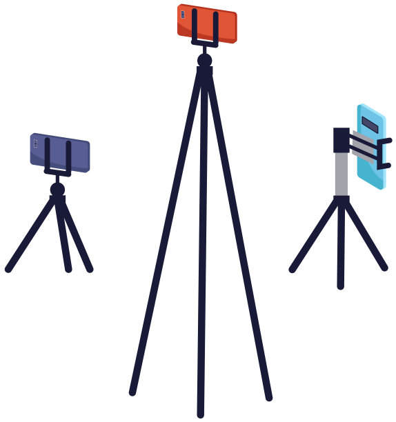 手机放在三脚架上。人们广播，视频博客录制，智能手机流媒体。在线直播图片下载