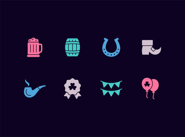 圣帕特里克节庆祝矢量图标集。爱尔兰的图标。图片下载