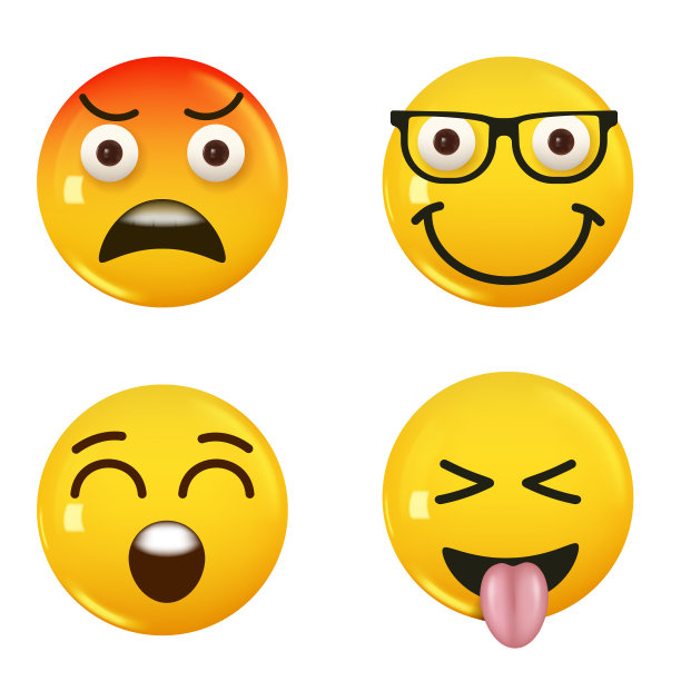 一套3d图标黄色微笑表情符号。设置图标微笑表情。向量图片下载