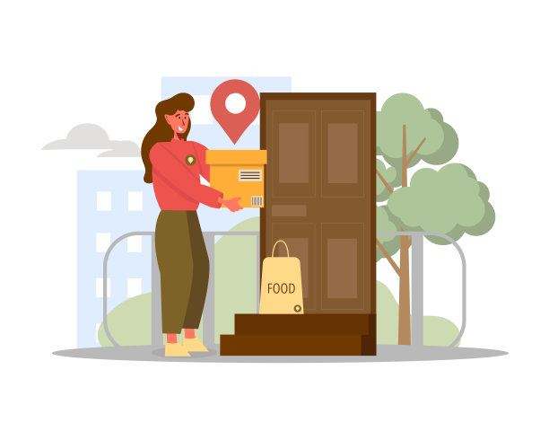 一名妇女将包裹送到客户门口图片下载