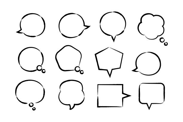 为漫画设计的一组手绘的语音气泡，矢量插图图片下载