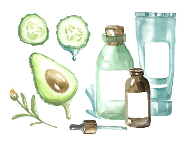 一套用于面部皮肤护理的天然生态精华。图片下载