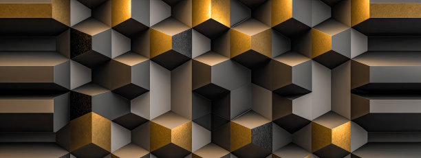 抽象的背景三维几何形状。构图与黄金几何形状。三维明亮抽象背景图片下载