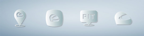 设置赛车头盔，进站和。纸艺风格。向量图片下载