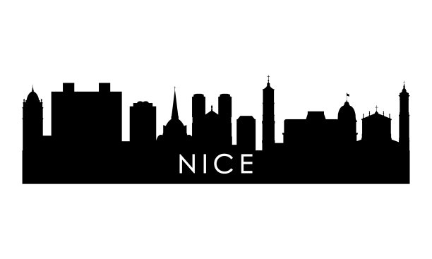 漂亮的轮廓线。黑色Nice城市设计孤立在白色背景。图片下载