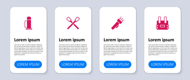 设置防弹背心，手电筒，带火的火柴和保温瓶。业务信息图表模板。向量图片下载