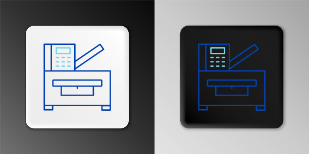 Line Office多功能打印机复印机图标孤立在灰色背景上。色彩缤纷的轮廓概念。向量图片下载