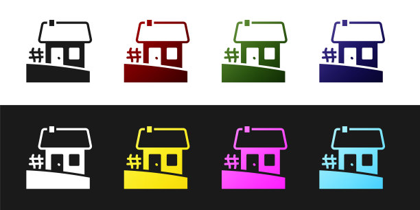 设置旧乌克兰房子小屋图标孤立的黑白背景。传统的乡村房屋。向量图片下载