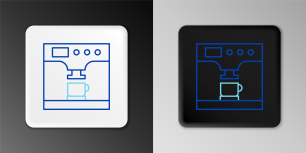 线咖啡机和咖啡杯图标隔离在灰色背景。色彩缤纷的轮廓概念。向量图片下载