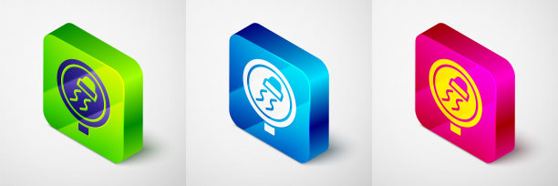 等距湿滑道路交通警告图标孤立在灰色背景上。交通规则，安全驾驶。方形按钮。向量图片下载