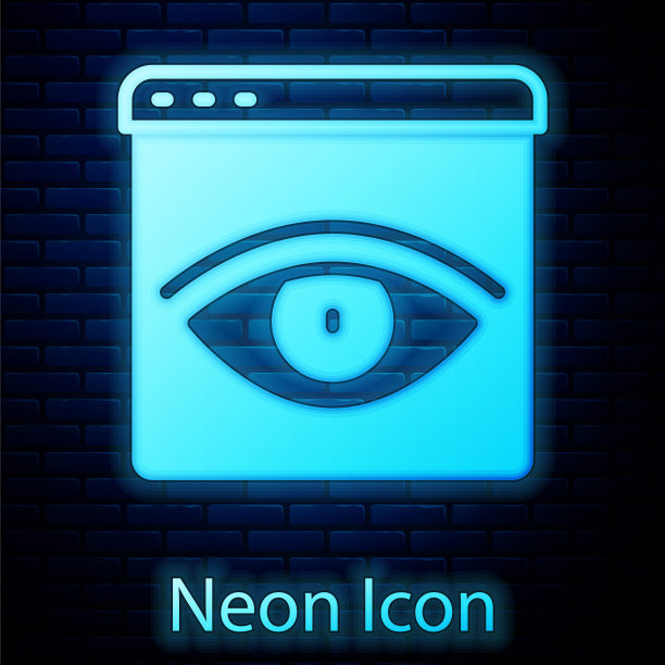 发光的霓虹灯浏览器隐身窗口图标孤立的砖墙背景。向量图片下载