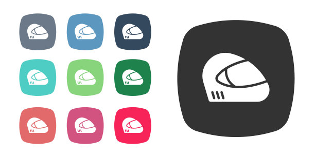 黑色赛车头盔图标孤立在白色背景。极限运动。运动设备。设置图标彩色。向量图片下载