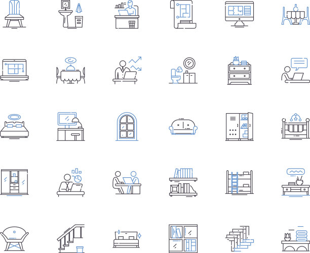 餐桌线条图标集合晚餐家具图片下载