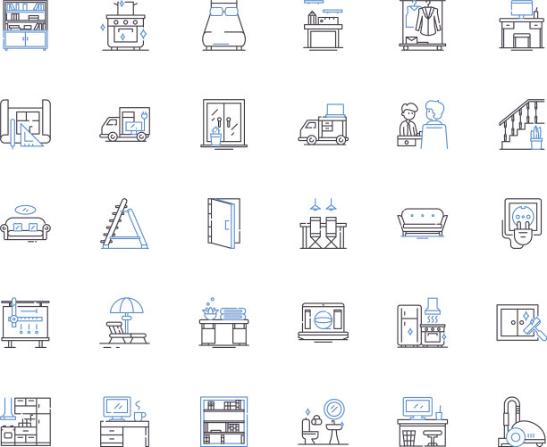 橱柜制造商线图标收集木工图片下载
