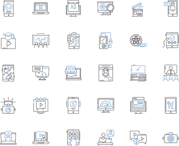数字内容线图标收集多媒体图片下载