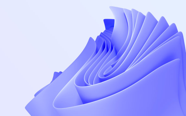 抽象背景与蓝色折叠丝带或纸张3d渲染。波浪弯曲的织物层，卷页与褶皱，孤立的平面设计元素。现代时尚壁纸图片下载