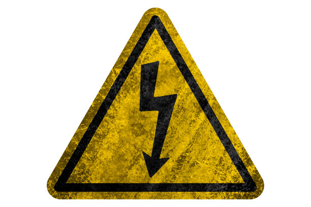 危险警告标志质朴的纹理与电力标志在白色背景。磨损和腐蚀的金属图片下载