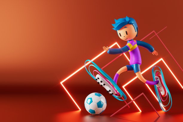 3D男孩角色足球运动员在足球行动。3 d演示。运动背景概念。男人踢运动。体育动作人。图形壁纸。卡通游戏足球。创意海报布局图片下载
