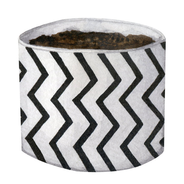 花陶瓷锅在黑白颜色。斯堪的纳维亚风格，波西米亚风格。水彩元素的设计卡片，标志，广告和更多。图片下载