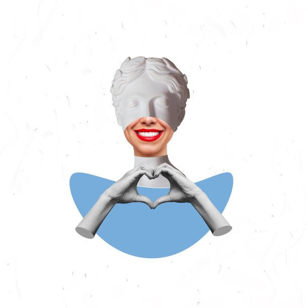 年轻女子为首的古董雕像显示一个心形的双手孤立在白色背景图片下载