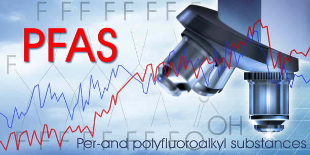 对产品和材料中使用的危险全氟烷基化合物和多氟烷基物质的警觉性，因为它们具有增强的防水性能-显微镜概念图片下载