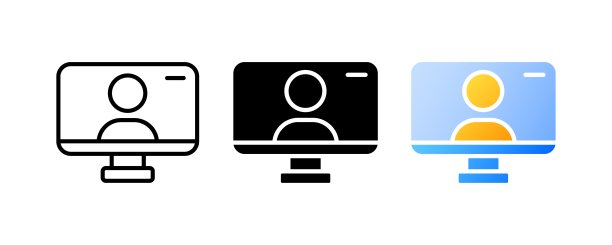 视频电话。不同的风格，颜色，从电脑视频通话。矢量图标。图片下载