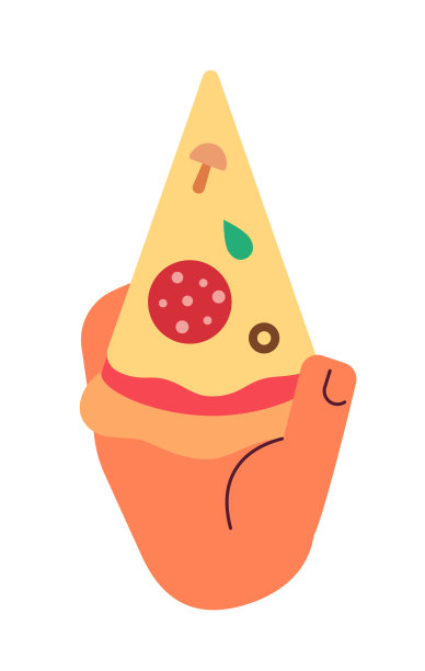 持有奶酪意大利辣香肠披萨片半平面颜色矢量第一视图手图片下载