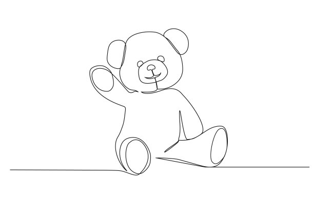 泰迪熊连续画线。矢量插图。图片下载