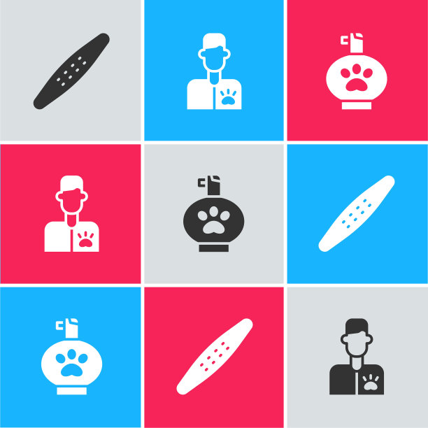 集指甲锉宠物，兽医和宠物洗发水图标。向量图片下载