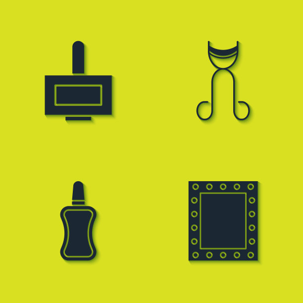 设置指甲油瓶，化妆镜与灯，和睫毛夹图标。向量图片下载