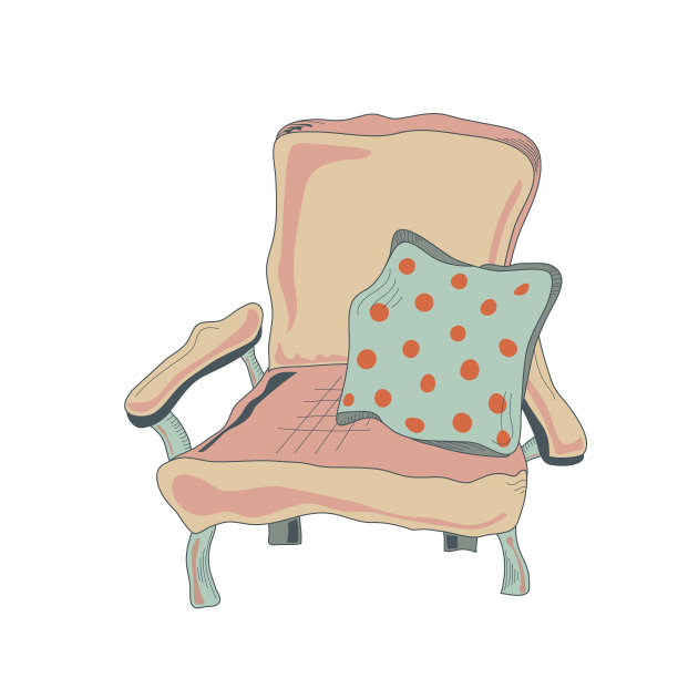扶手椅与枕头隔离在白色背景。椅子上。的房子。舒适。卧室内。矢量图图片下载
