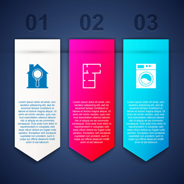 设置搜索房，房屋平面图和洗衣机。业务信息图表模板。向量图片下载