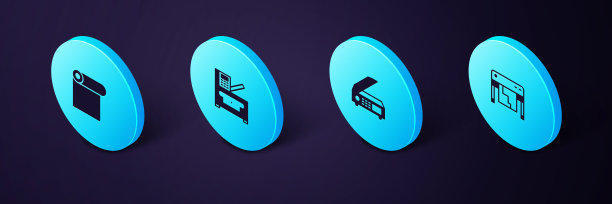 设置等距绘图仪，扫描仪，复印机和纸卷图标。向量图片下载