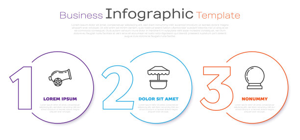 设置线炮，吸引旋转木马和魔术球。业务信息图表模板。向量图片下载