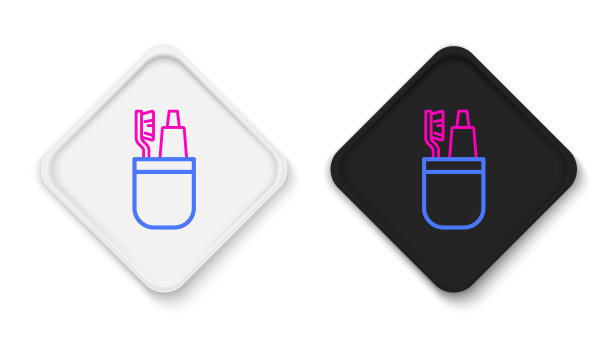 线牙刷和牙膏管图标隔离在白色背景。一次性浴室用品。色彩缤纷的轮廓概念。向量图片下载