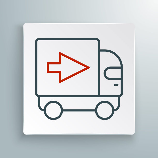 线交付货物卡车车辆图标孤立的白色背景。色彩缤纷的轮廓概念。向量图片下载