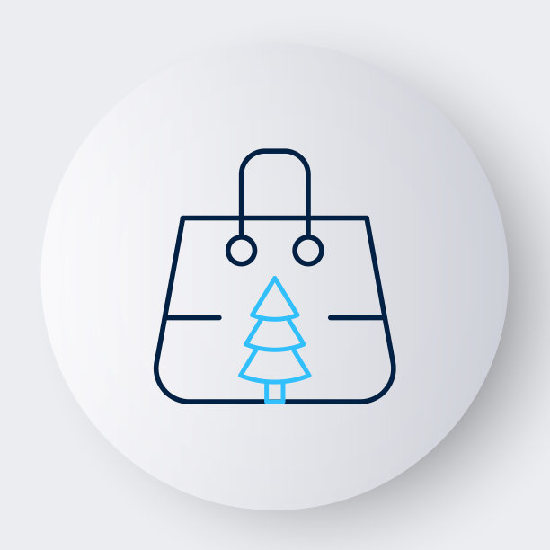 白色背景上孤立的线条圣诞雪花购物袋图标图片下载