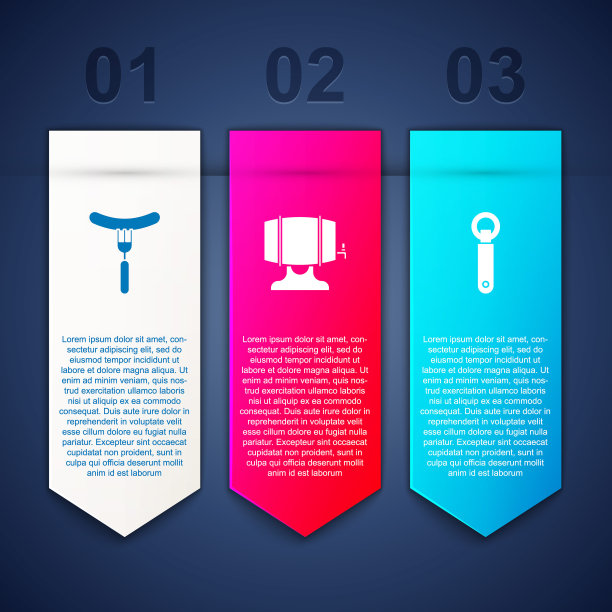 将香肠放在叉子、木桶架和开瓶器上。业务信息图表模板。向量图片下载