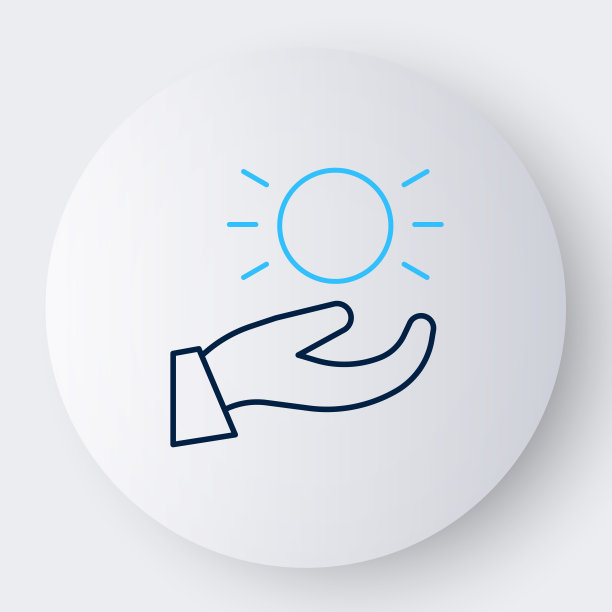 线球悬浮在白色背景上孤立的手图标。悬浮的象征。色彩缤纷的轮廓概念。向量图片下载