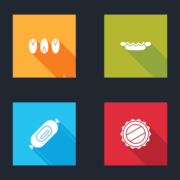 设置开心果，热狗三明治，意大利腊肠和瓶盖图标。向量图片下载