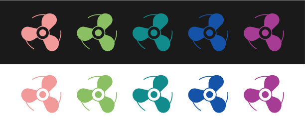 集船螺旋桨，涡轮图标孤立的黑色和白色的背景。向量图片下载