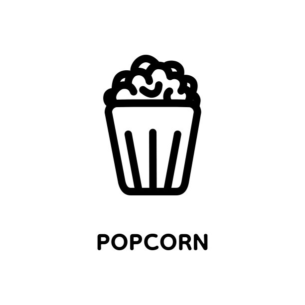 爆米花线图标与文本。爆米花，桶，盒子。矢量插图隔离在白色背景上。食品、零食。图片下载
