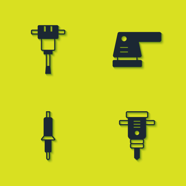 设置施工手提钻，，电烙铁和电动砂光机图标。向量图片下载