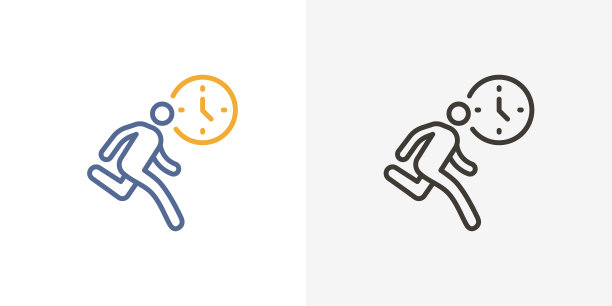 与时间赛跑的人。矢量细线轮廓笔画图标说明图片下载