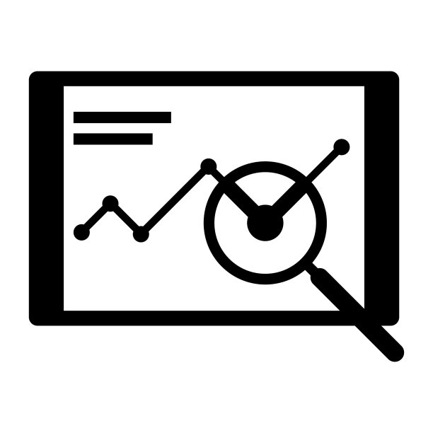 带有放大镜图标的数字平板电脑和金融App图片下载