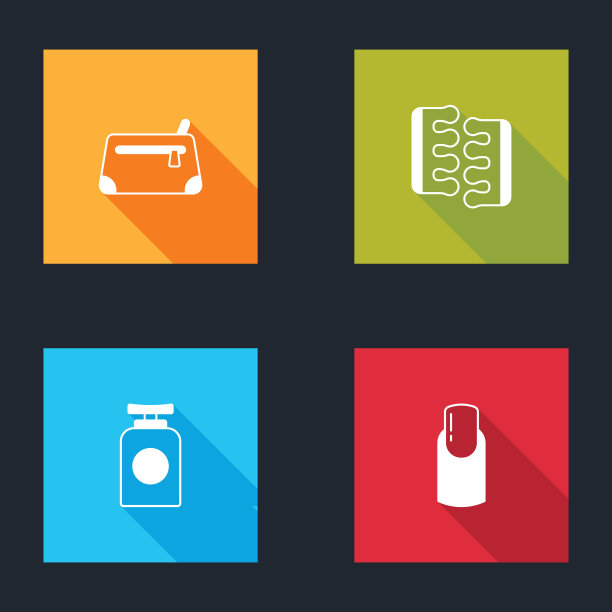 集化妆袋，足疗脚趾分离器，护手霜管和指甲美甲图标。向量图片下载