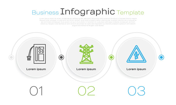 设置线路电池、高压电线杆线、高压标志。业务信息图表模板。向量图片下载