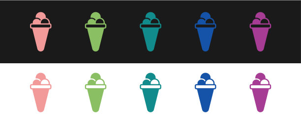 集冰淇淋在华夫蛋筒图标隔离在黑白背景。甜蜜的象征。向量图片下载